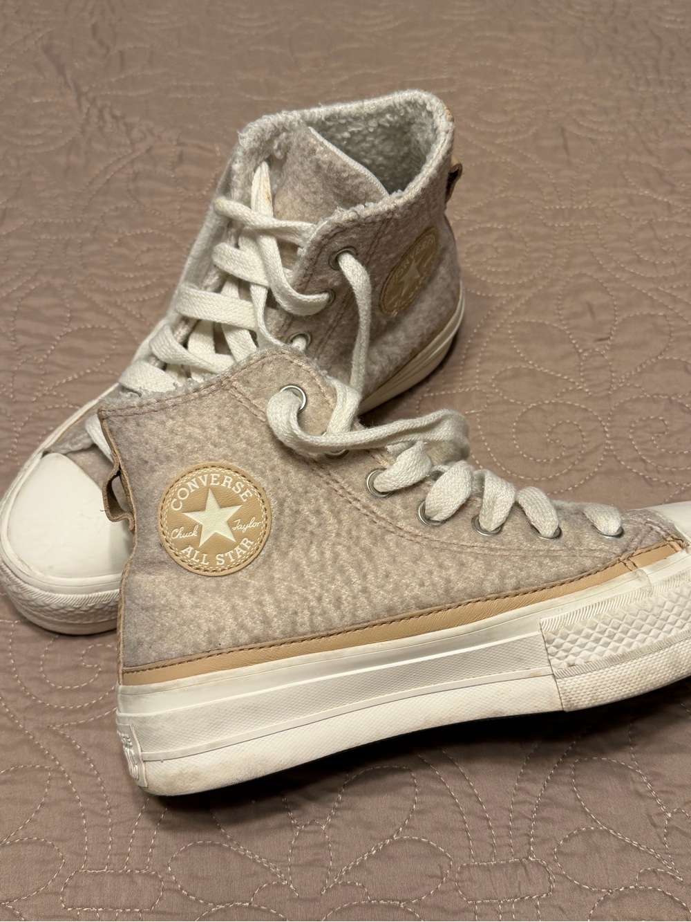 Converse High-Top Sneakers in Light Beige with White Soles